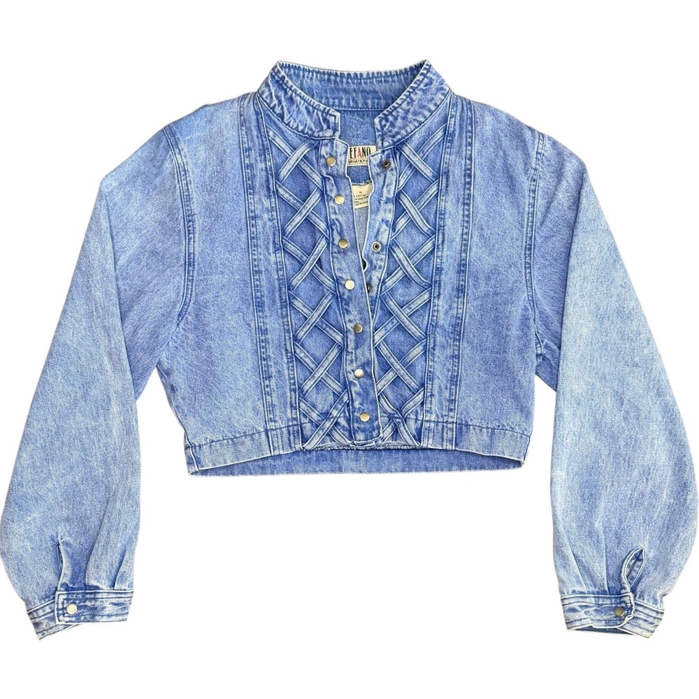 Vintage Stefano International Denim Jacket Womens M Blue Acid Wash Lattice